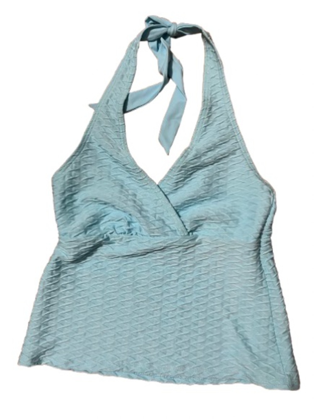 Lands End Blue Textured Halter Tankini Swimwear Top Size XS